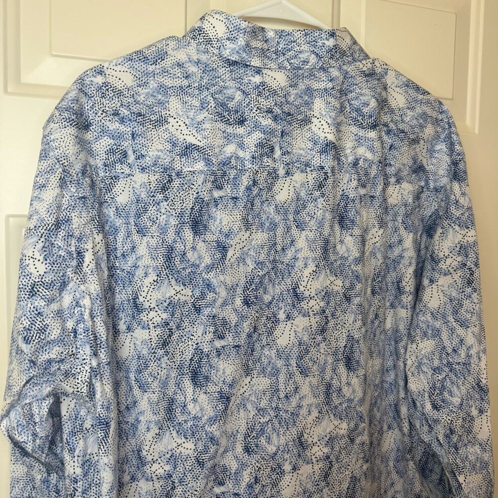 Bugatchi Mens Classic Fit Comfort Stretch Blue and White Abstract Shirt Size XXL - Picture 5 of 9